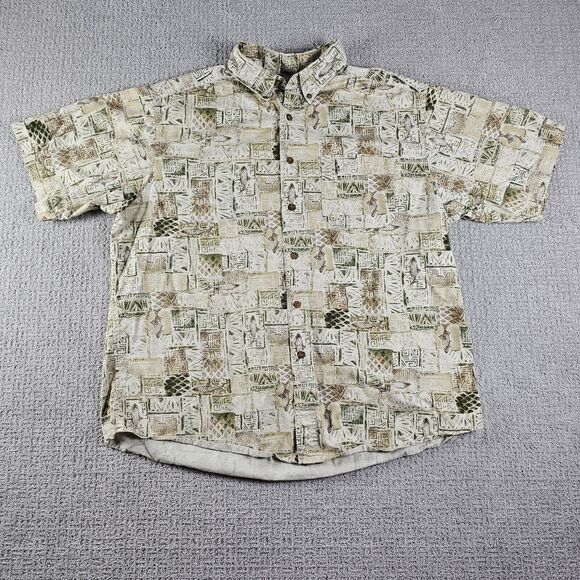 Woolrich Hawaiian Fish Button‎ UP Shirt Mens Size XL Beige/Khaki - Picture 1 of 8